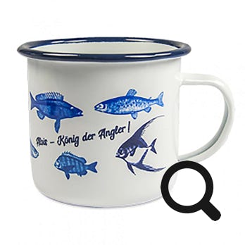 Emailletasse, weiss mit farbigem Tassenrand 12oz