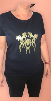 Damen T-Shirt mit Wunschmotiv, Druck: Metallfolie in gold